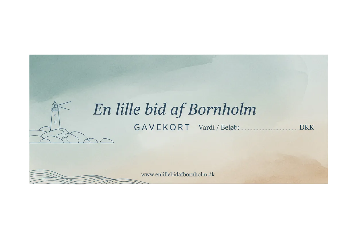 Billeder skal vise et gavekort til www.enlillebidafbornholm.dk