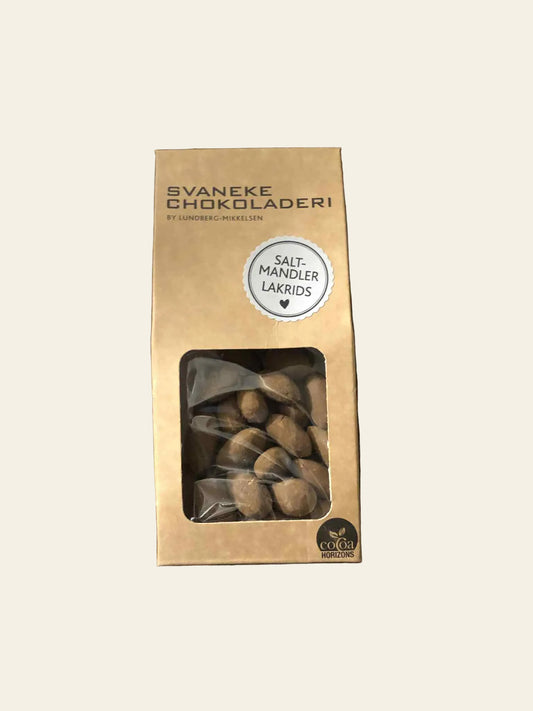 Saltmandel m/lakrids og lys chokolade 90g