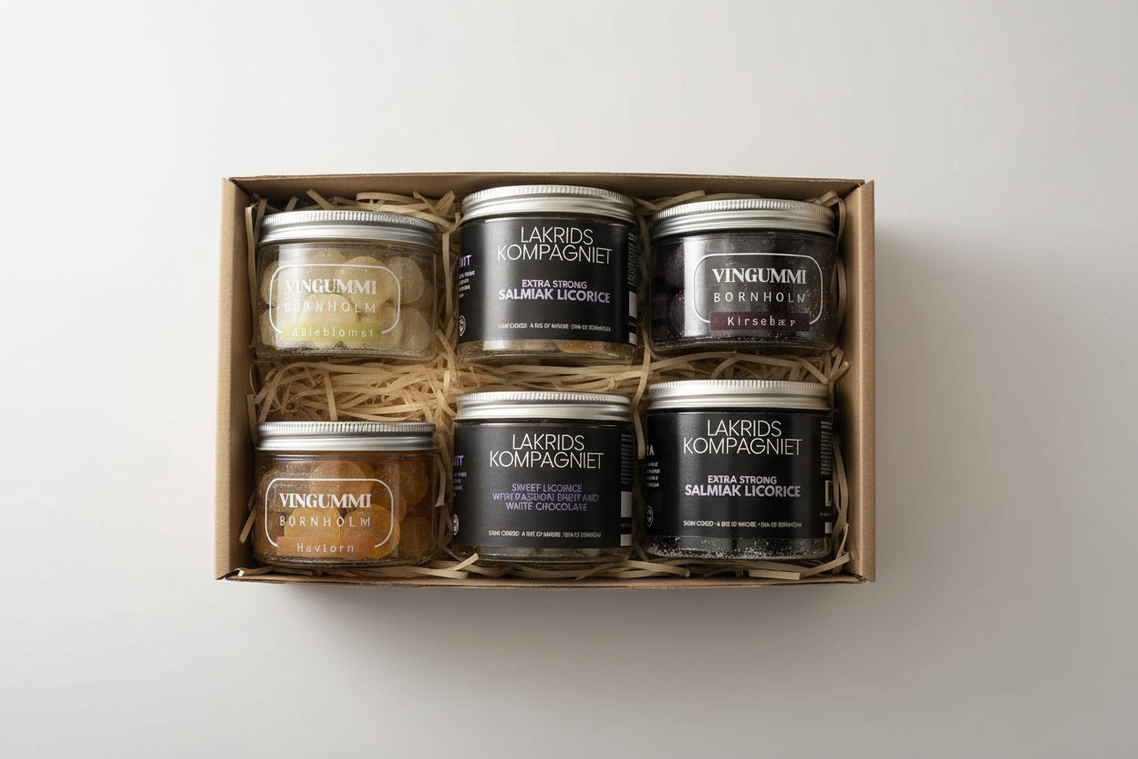 Gaveæske med Bornholmsk lakrids og vingummi 6x120g