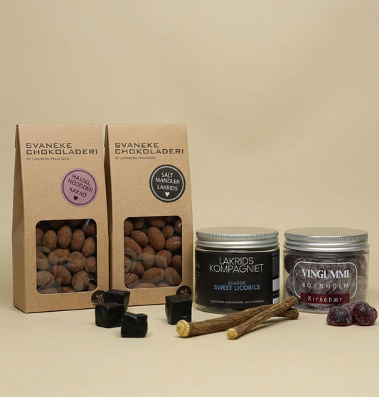 Slikpakke m/chokolade, vingummi og lakrids