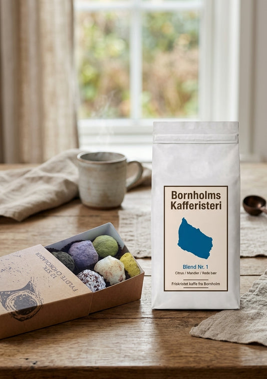Kaffe m/fyldt chokolade fra Svaneke Chokoladeri