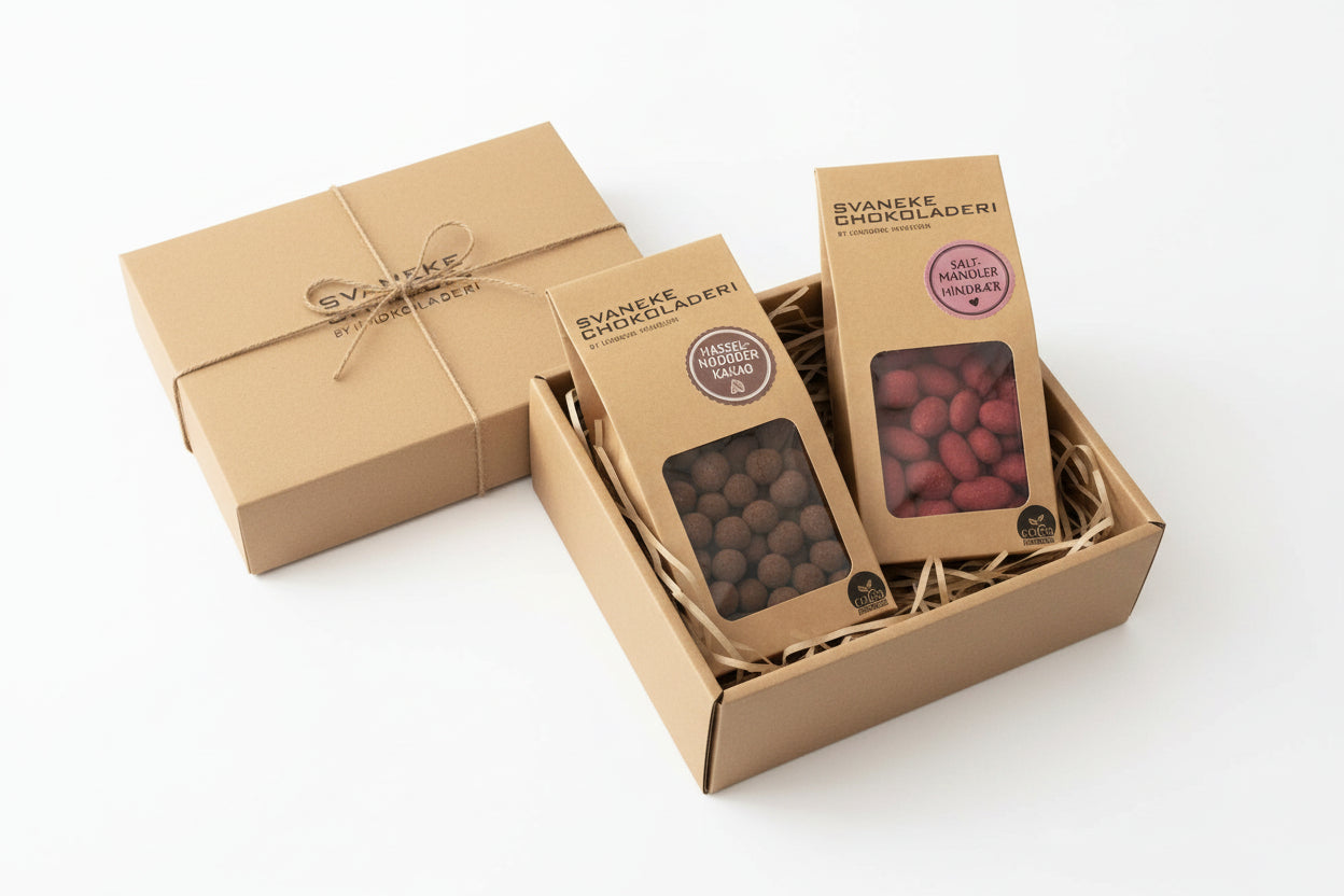 Gaveæske med 2 poser fra Svaneke Chokoladeri 2x90g
