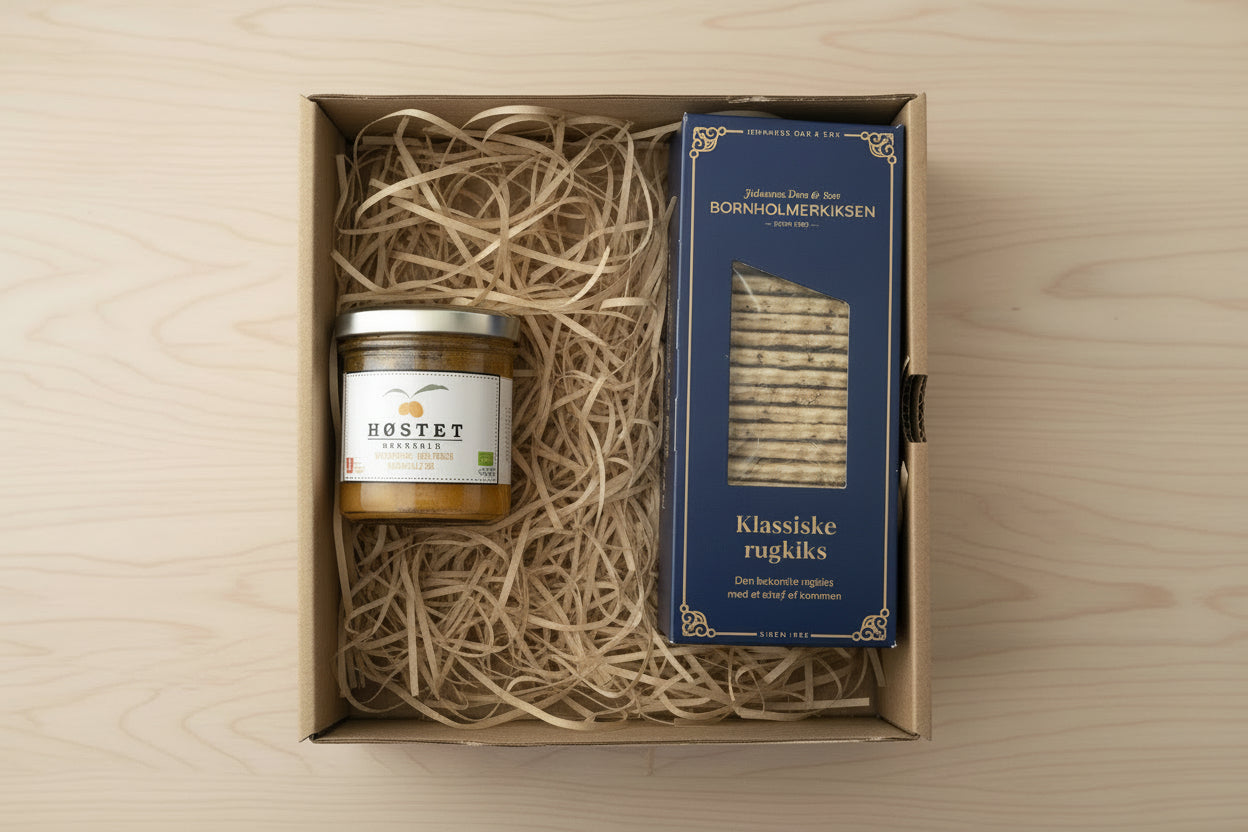 Gaveæske med rugkiks og havtornmarmelade 175g + 130g